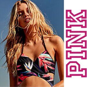 Victoria's Secret PINK | Black Tropical Floral Wrap Bikini Top | Size Small